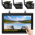 HEECOOMI 3 Solar Magnetic Wireless Camera System, 7" IPS Touchscreen with DVR, 3x9600mAh Rechargeable Side View & Rear View Cameras, IP69K Waterproof & IR Night Vision for Trailer Truck Camper, AH703