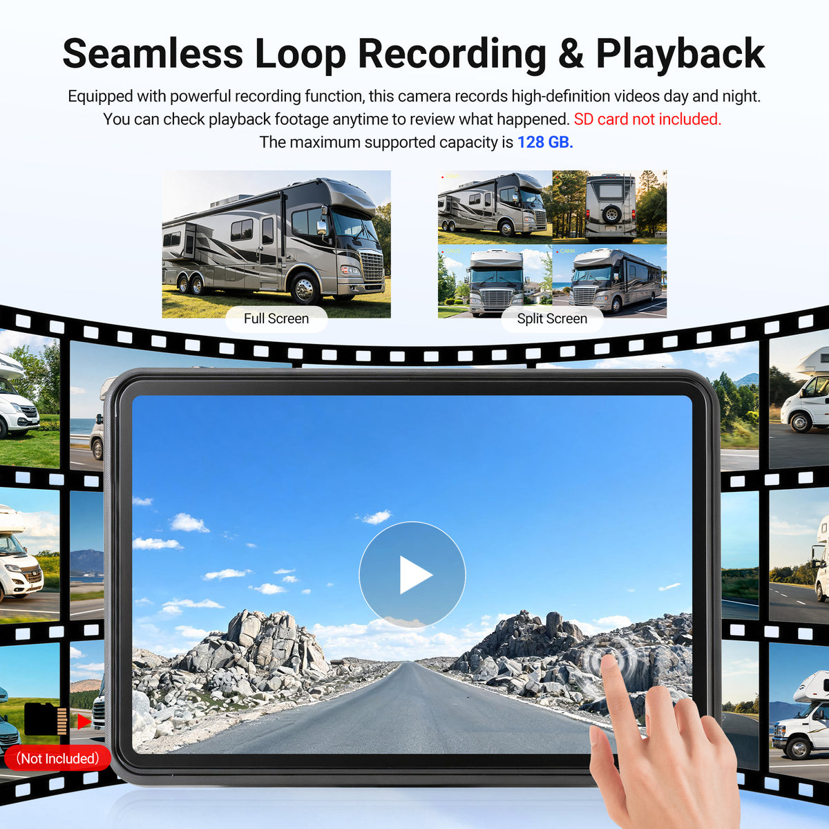 HEECOOMI 360° Adjustable Magnetic Solar Wireless Backup Camera System – 7" 1080P Touchscreen, DVR Recording, IP69K Waterproof, Auto-Sleep & Night Vision for RV, Truck, Trailer, SUV & Camper, AR4
