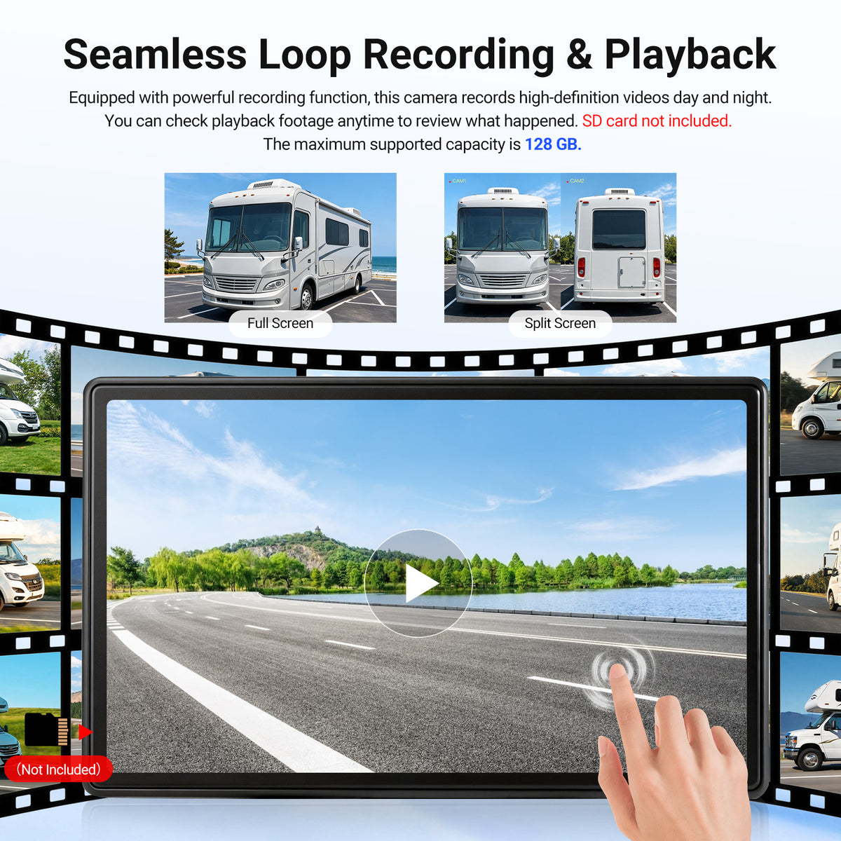 HEECOOMI Magnetic Solar Wireless Backup Camera, 360° Rotating Lens + 10.1" HD Touchscreen DVR, 1000mAh Rechargeable IR Rear+Side-view Camera, Auto-Sleep & Waterproof for RV/Truck/Trailer/Tractor, ART1