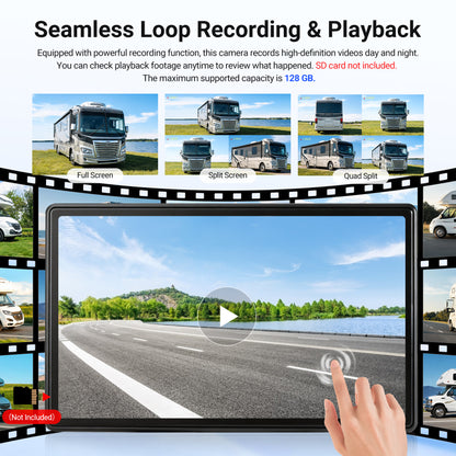 HEECOOMI 3 Magnetic Solar Wireless Backup Camera, 360° Rotating Lens + 10.1" HD Touchscreen DVR, 3x1000mAh Rechargeable IR Rear+Side-View Cameras, Auto-Sleep & Waterproof for RV/Truck/Trailer, ART3