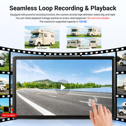 HEECOOMI 4 Magnetic Solar Wireless Backup Camera, 360° Rotating Lens + 10.1" HD Touchscreen DVR, 4x1000mAh Rechargeable IR Rear+Side-View Cameras, Auto-Sleep & Waterproof for RV/Truck/Trailer, ART4