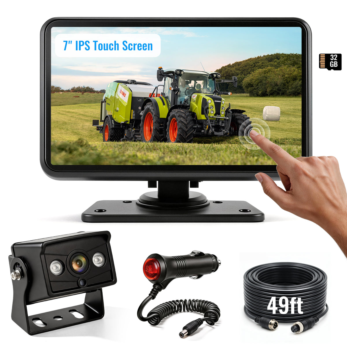 HEECOOMI 1080P Wired Backup Camera System for Skid Steer, 7" DVR IPS Touchscreen with AHD IP69K Water/Dust Proof Rear Camera, Vibration-Proof 20G for Hitching, Farm Work, UTV, Tractor, Truck, Combine