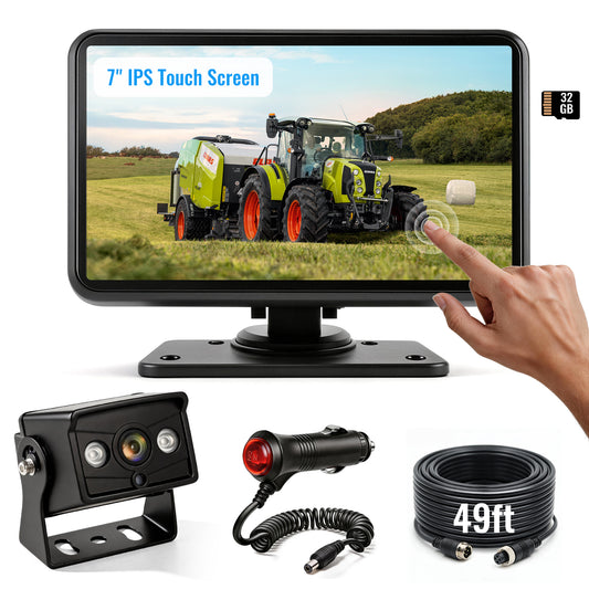 HEECOOMI 1080P Wired Backup Camera System for Skid Steer, 7" DVR IPS Touchscreen with AHD IP69K Water/Dust Proof Rear Camera, Vibration-Proof 20G for Hitching, Farm Work, UTV, Tractor, Truck, Combine