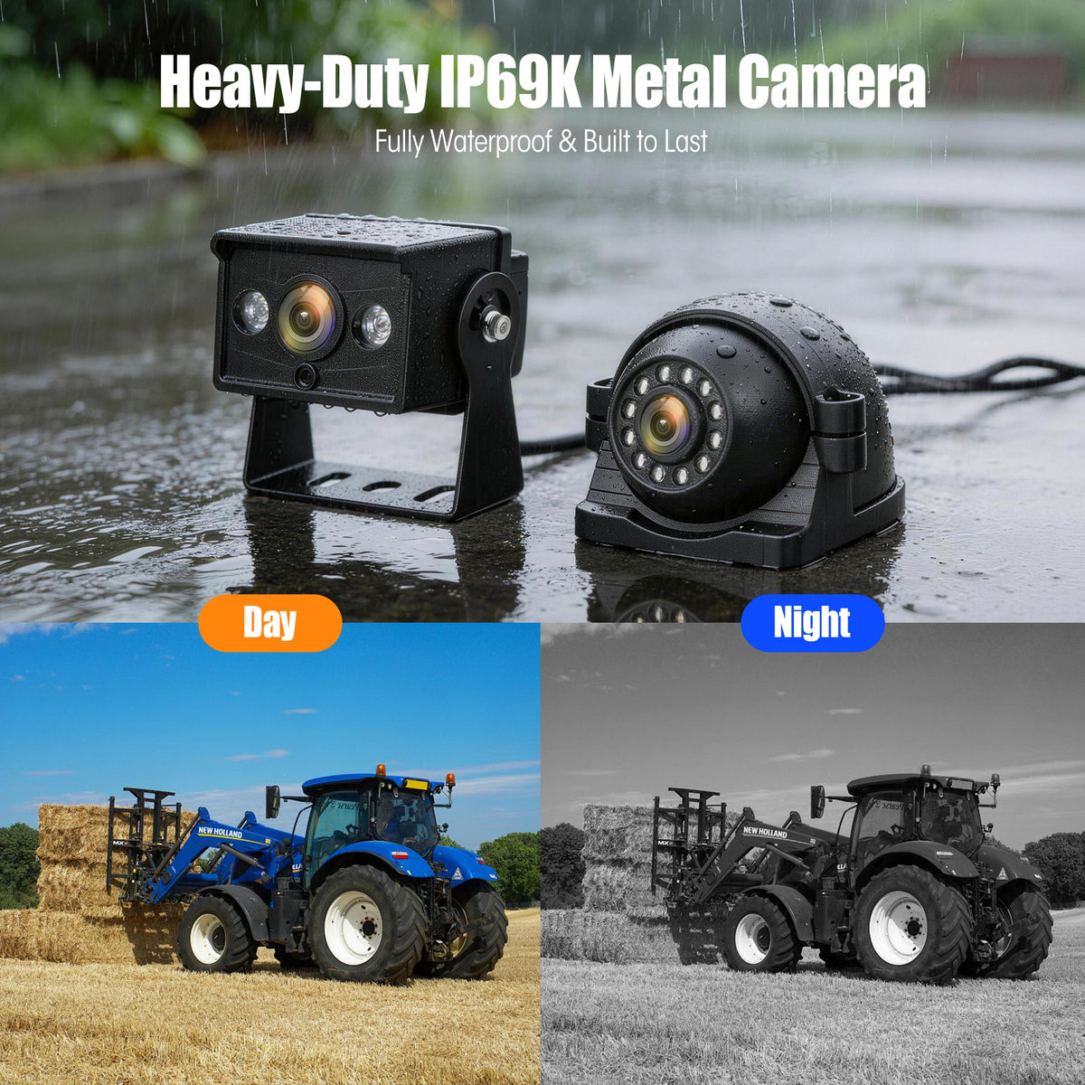 HEECOOMI 1080P Wired Backup Camera System, 10.1" DVR IPS Touchscreen + 4 IP69K Water/Dust Proof Rear & Side Cameras, Vibration-Proof 20G for Hitching, Farm Work, UTV, Trailer, Tractor, Truck, Combine