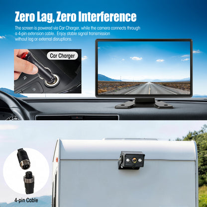 HEECOOMI 10.1" DVR IPS Touchscreen & 2 AHD Wired Backup Cameras, IP69K Water/Dust Proof Rear Camera, 1080P Quad Split Screen & 20G Vibration-Proof Camera for Hitching, Farm Work, UTV, Tractor, Trailer