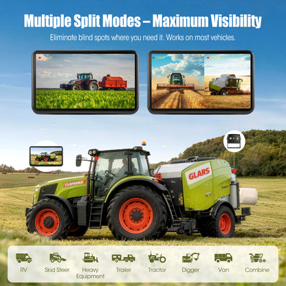 HEECOOMI 1080P Wired Backup Camera System for Skid Steer, 7" DVR IPS Touchscreen with AHD IP69K Water/Dust Proof Rear Camera, Vibration-Proof 20G for Hitching, Farm Work, UTV, Tractor, Truck, Combine