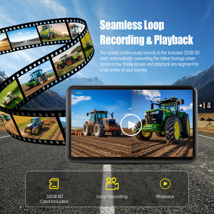 HEECOOMI 10.1" DVR IPS Touchscreen & 2 AHD Wired Backup Cameras, IP69K Water/Dust Proof Rear Camera, 1080P Quad Split Screen & 20G Vibration-Proof Camera for Hitching, Farm Work, UTV, Tractor, Trailer